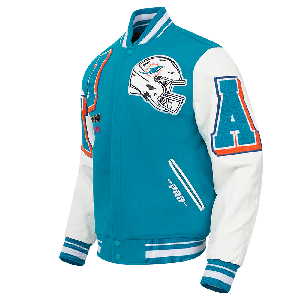 MIAMI DOLPHINS MASH UP RIB WOOL VARSITY JACKET