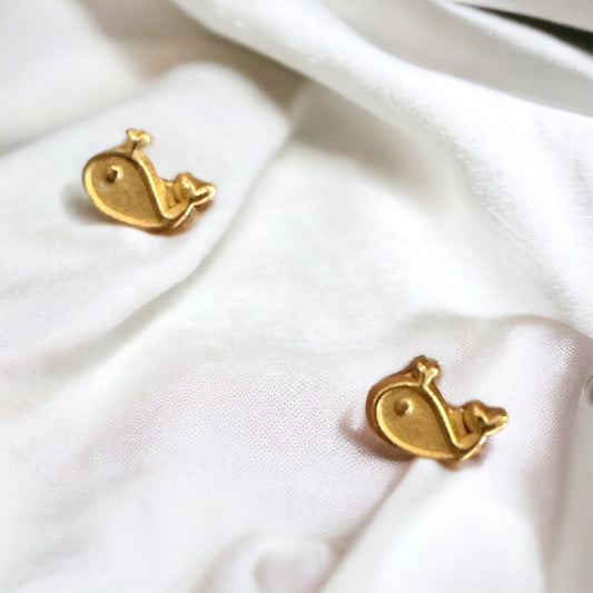 14K Gold Whale Earrings