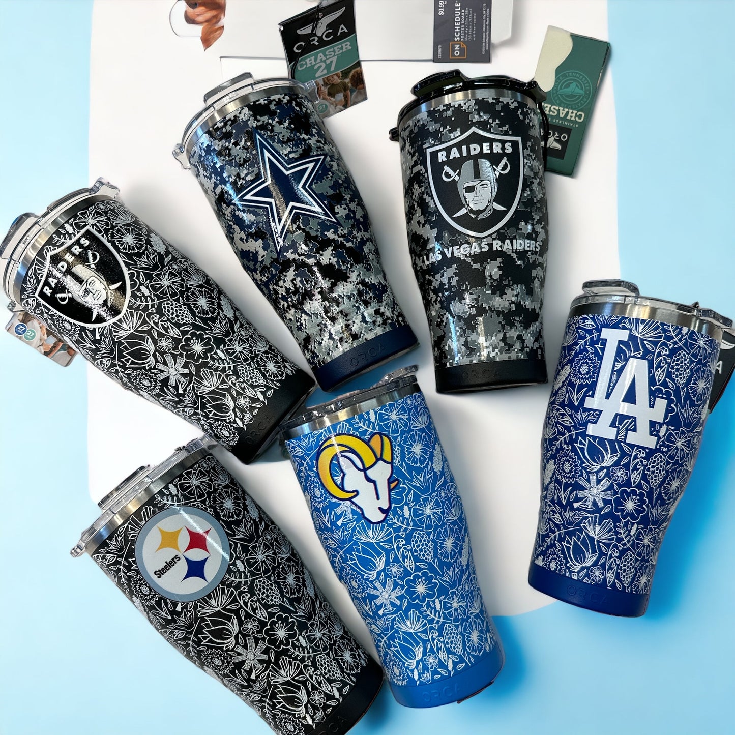 Orca Raiders-Cowboys-Steelers-Rams-LA Women Floral-Army Print Tumbler