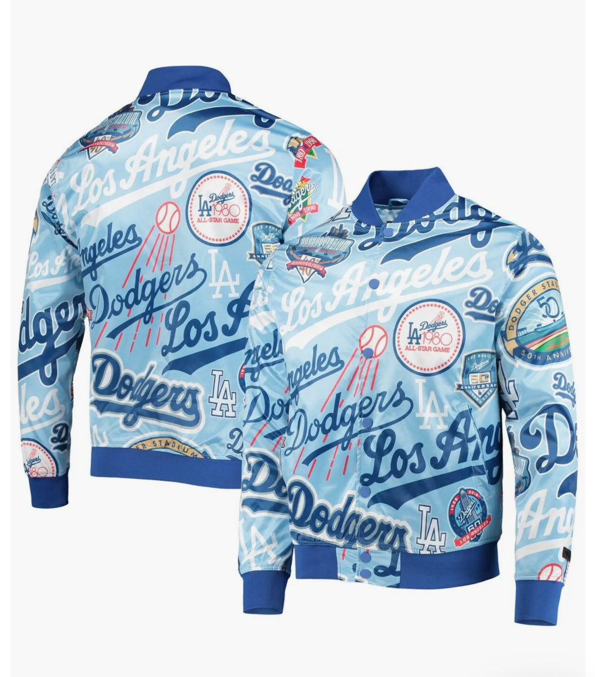 Men's Pro Standard Royal Los Angeles Dodgers Allover Print Satin Full-Snap Jacket