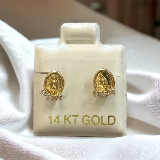 14K Gold Virgincita Earrings with Stones