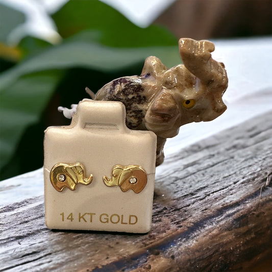 14k Gold Elephant Good Luck Earrings