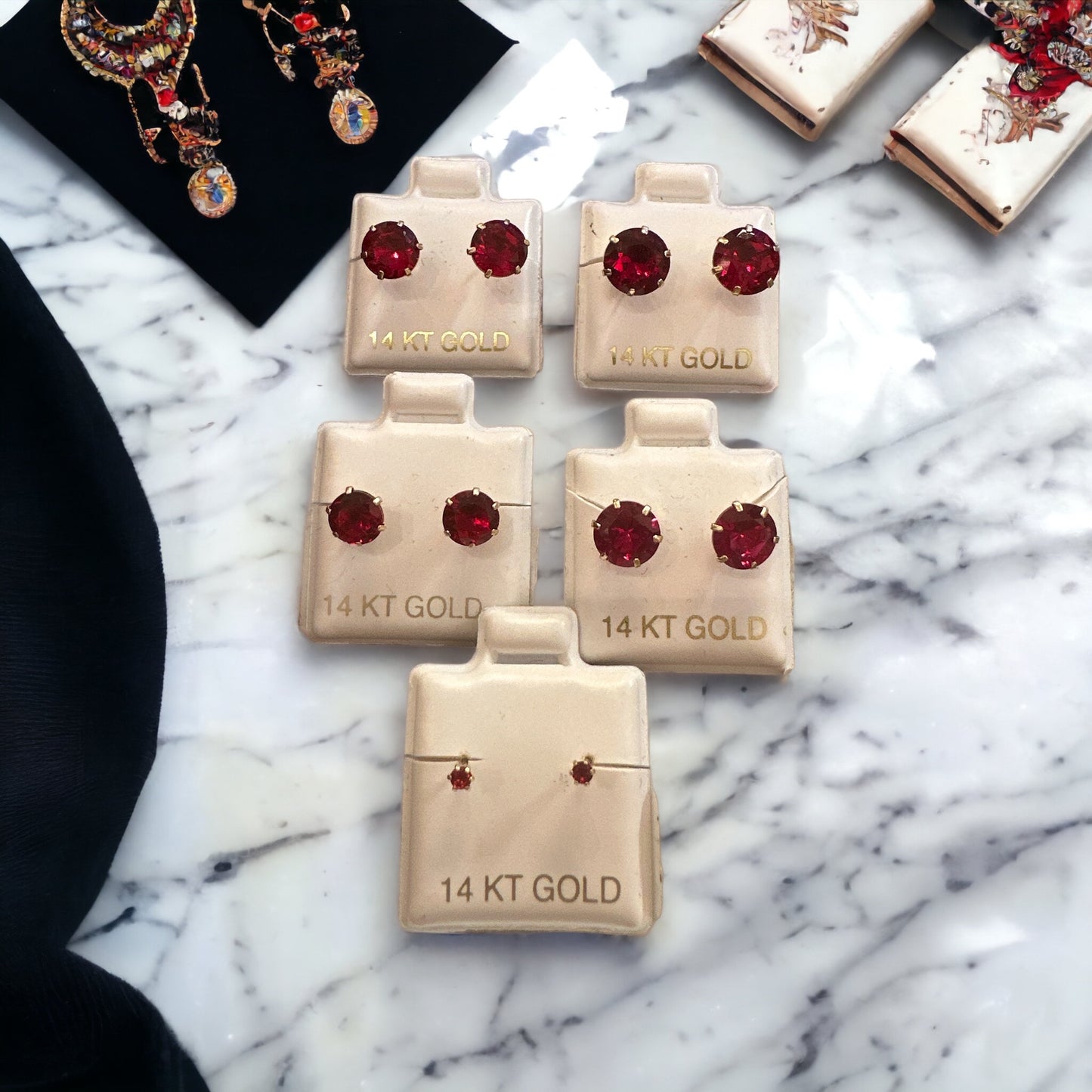 14k Gold Red Earrings