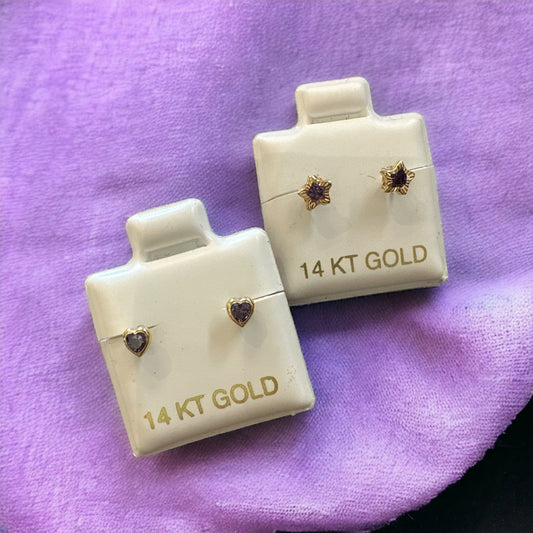 14k Gold Purple Stone Stars Heart Earrings