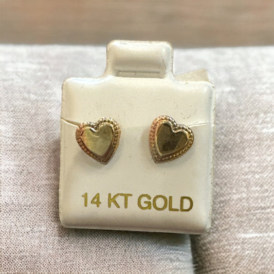 14K Gold Tri Color Heart Earrings