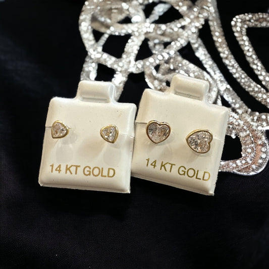 14K Gold Heart Clear Earrings