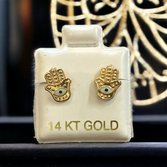 14K Gold Hamsa Hand Eye Earrings