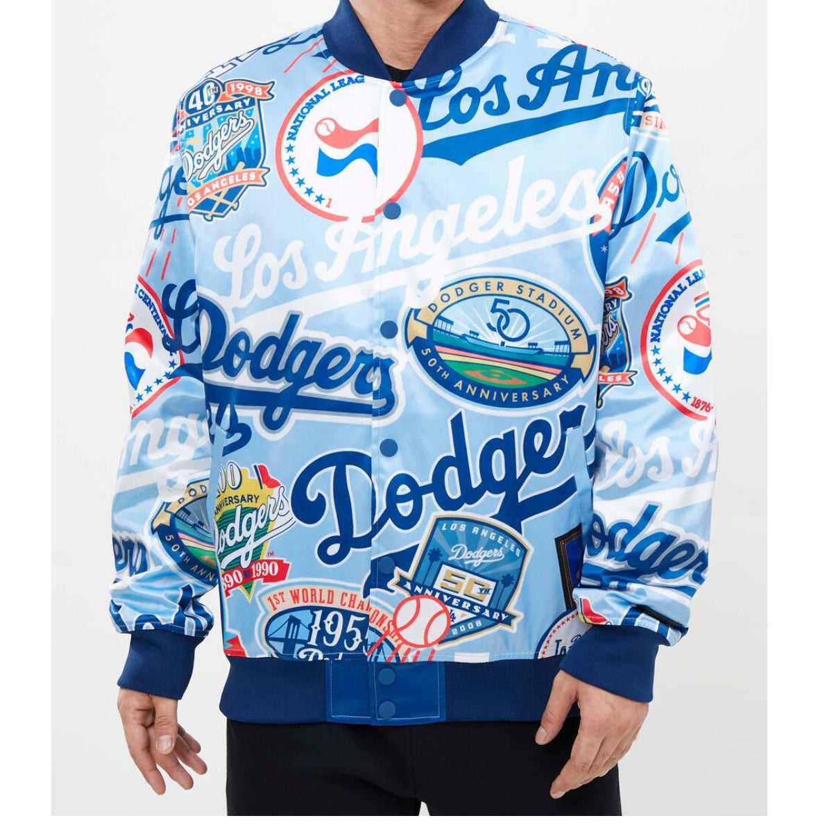 Men's Pro Standard Royal Los Angeles Dodgers Allover Print Satin Full-Snap Jacket