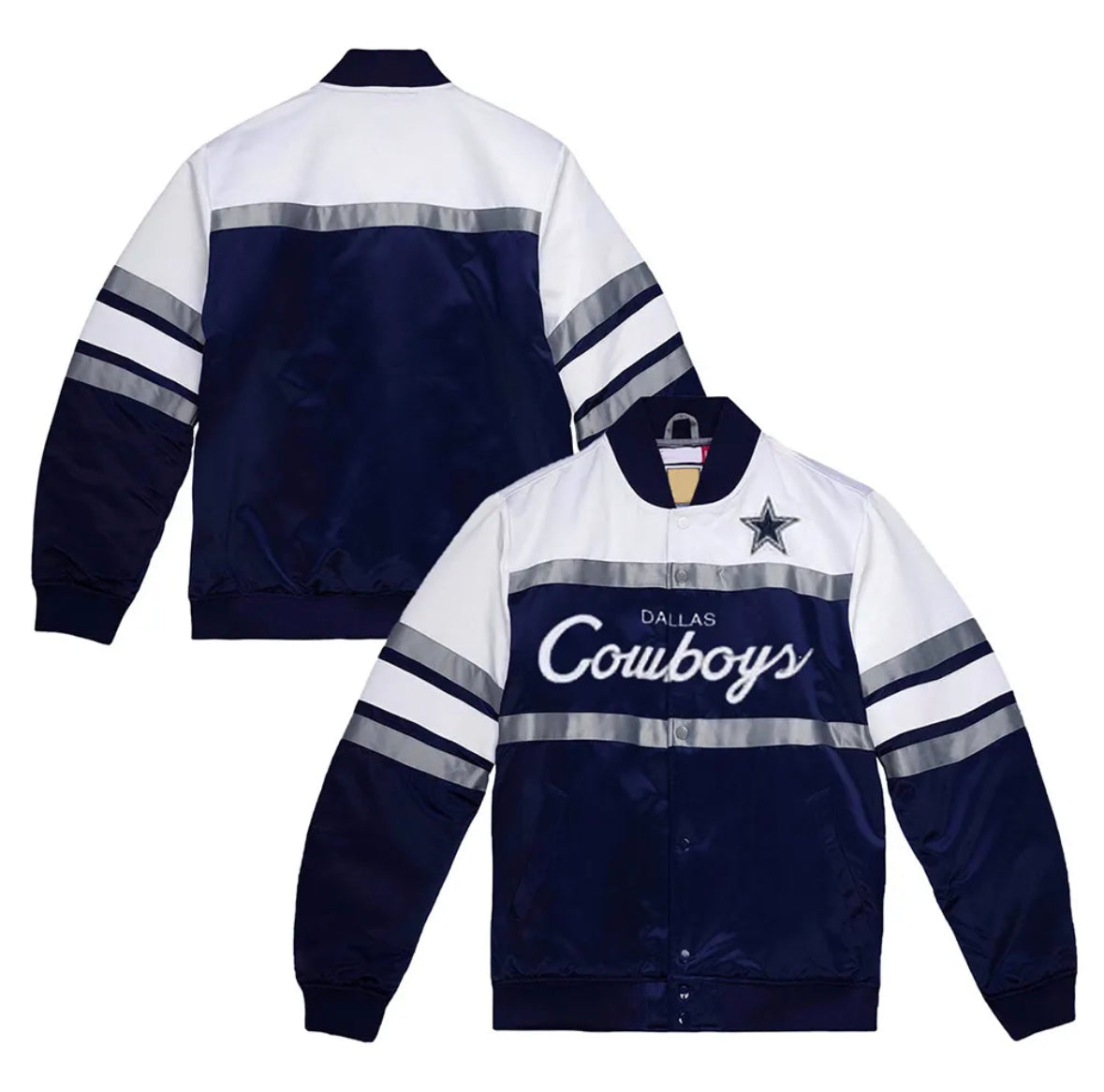 Dallas Cowboys M&N Heavyweight Satin Jacket Navy White