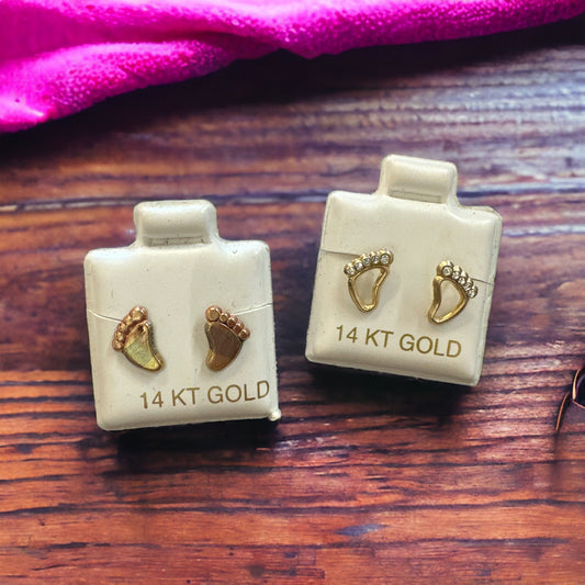 14K Gold Feet Earrings