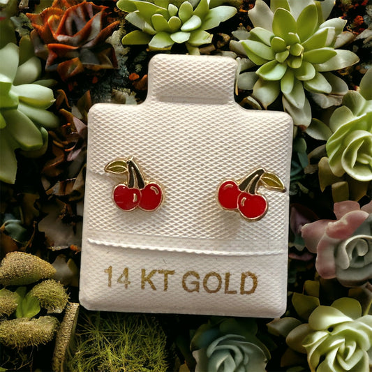 14K Gold Cherry Earrings