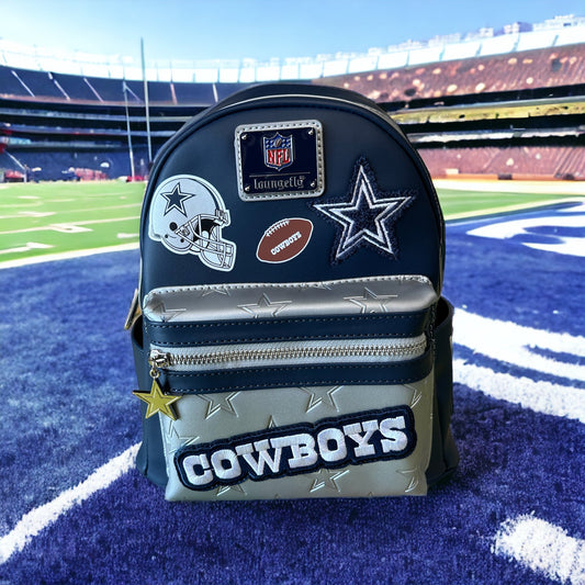 Loungefly NFL: Dallas Cowboys Backpack with Patches, Dallas Cowboys Gifts for Women