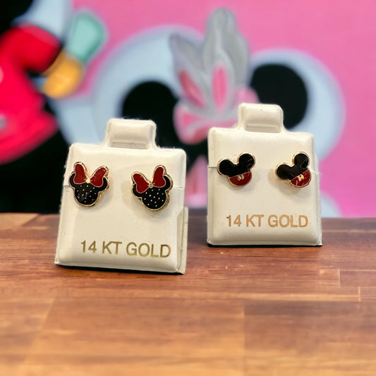 14K Gold Mickey & Minnie Earrings